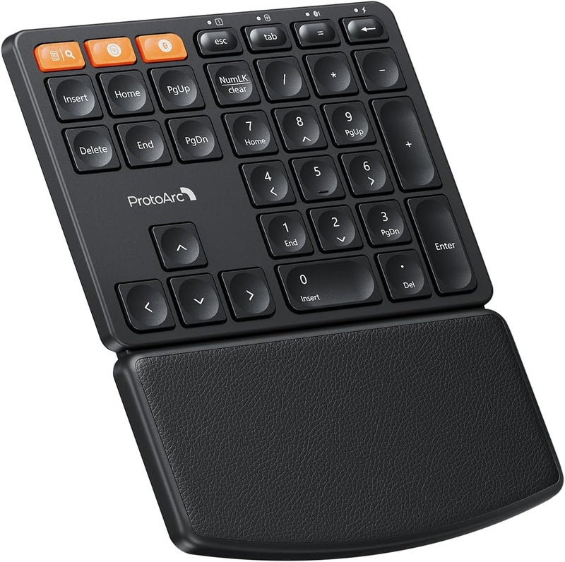 ProtoArc Wireless Number Pad, EK04 N Ergonomic Numeric Keypad with Wrist Rest, Bluetooth and USB, Rechargeable, for Windows PC/Laptop, Mac OS - Image 1